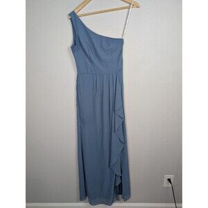 DB Studio Celebrate Dress Womens Size 2 Blue One Shoulder Maxi Formal Ruffle